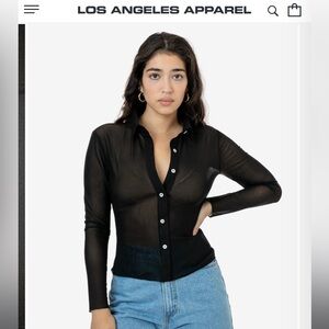 Los Angeles Apparel MICRO MESH LONG SLEEVE BUTTON UP SMALL